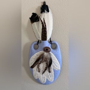 Southwestern Ceramic Water Jug with Feathers Wall Hanging – Large Handmade